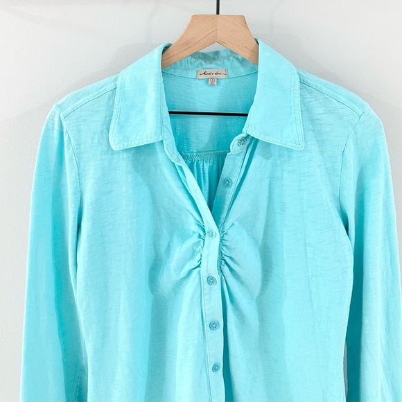 Mododoc Button Front Asymmetric Hem Tunic Blue Size Small - Picture 2 of 6